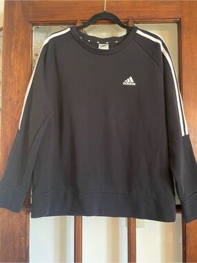 adidas Black Crewneck Sweatshirt with White Shoulder Stripes